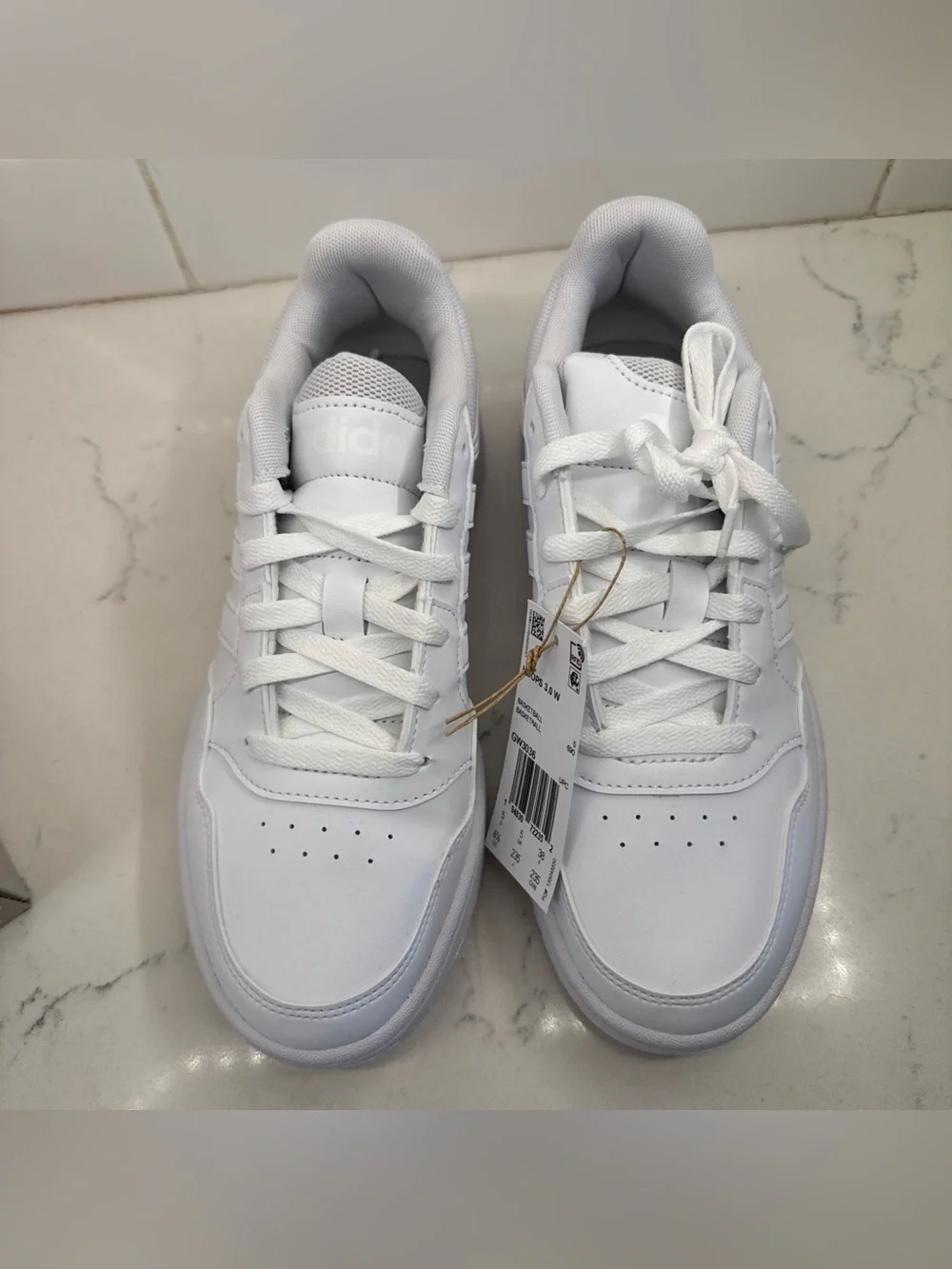 Adidas Hoops 3.0 Women’s All-White Basketball Sneakers Leather Lace Up